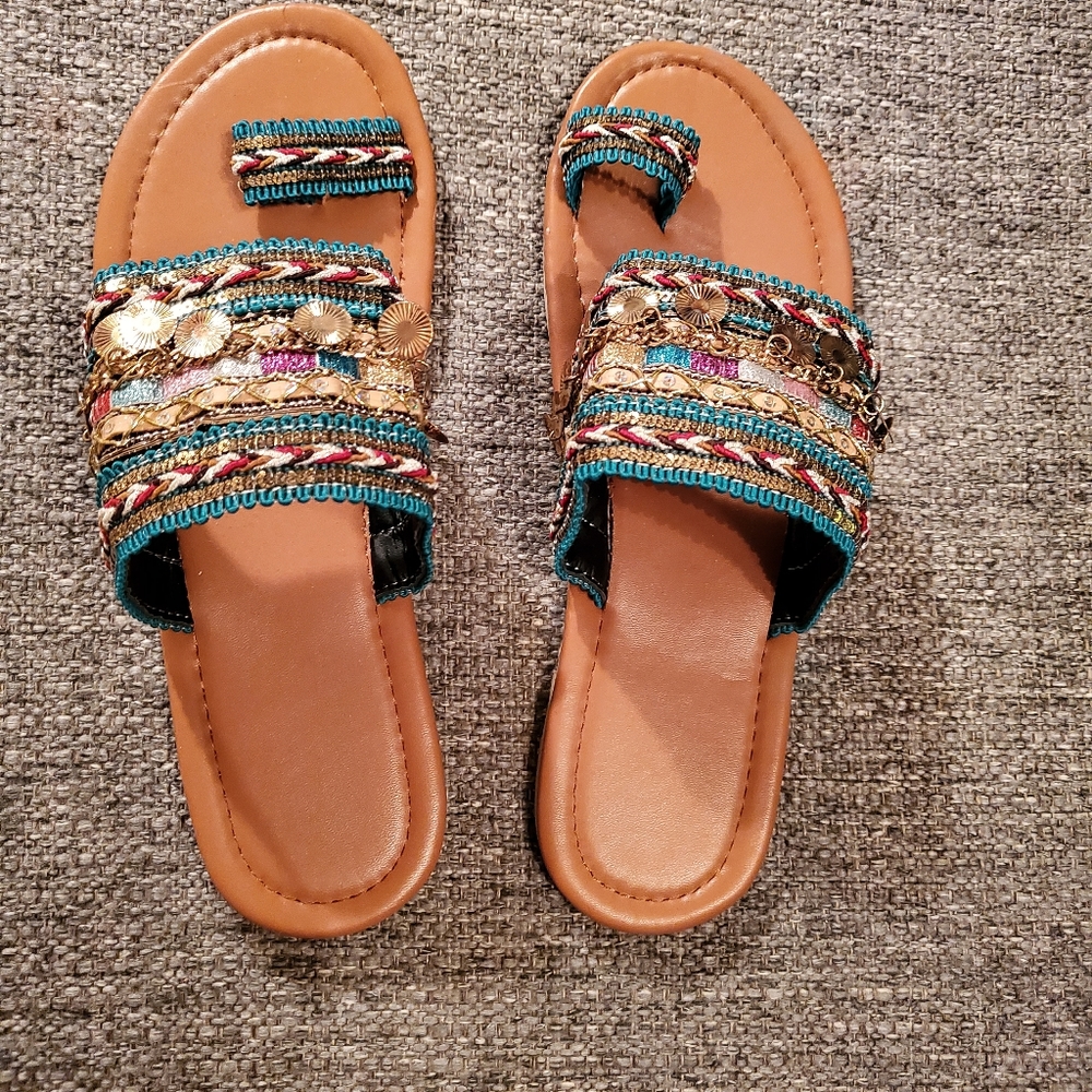 Embellished blue green sandals